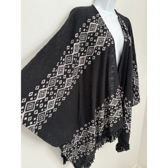 Mossimo Boho S/M Kimono Diamond Triangle Pattern Aztec Black Fringe Festival EUC - Picture 4 of 6